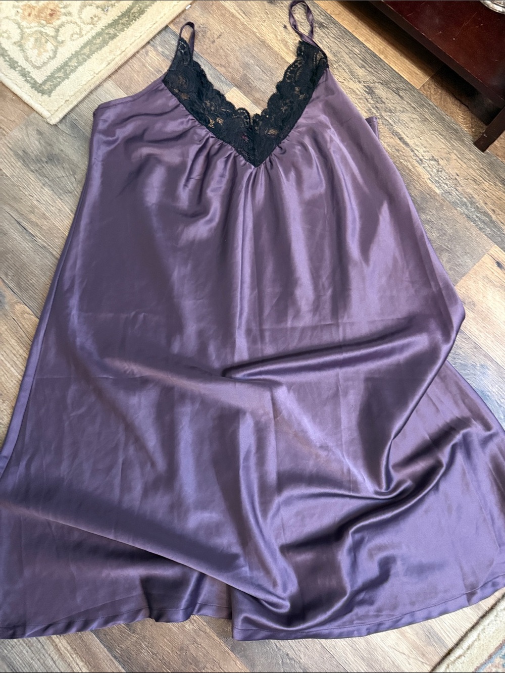 Satin Lace-Trim Chemise Slip in Plumfeels like silk on the skin SECU little nigh